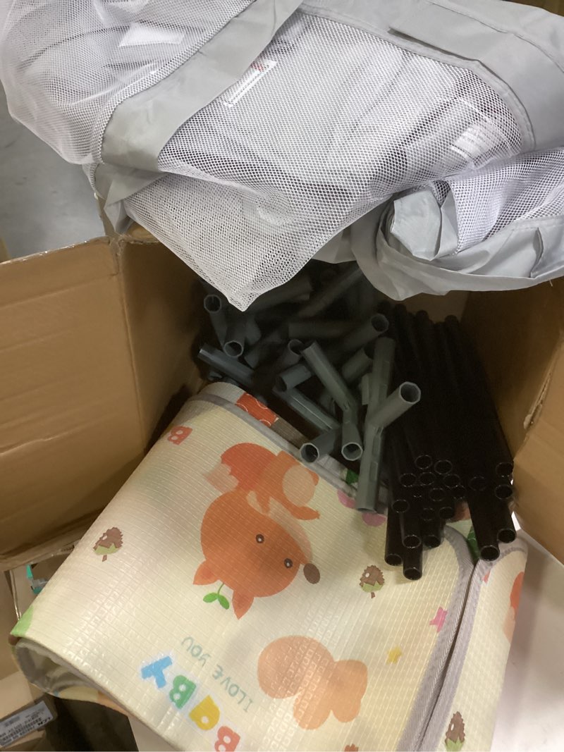 Condition photo showing As Is for Baby Playpen with Mat and Ocean Balls Small Playpen for Babies and Toddlers 50 x 50 inch Baby Fence Playards Light Grey + Mat + Ball 50"x50"