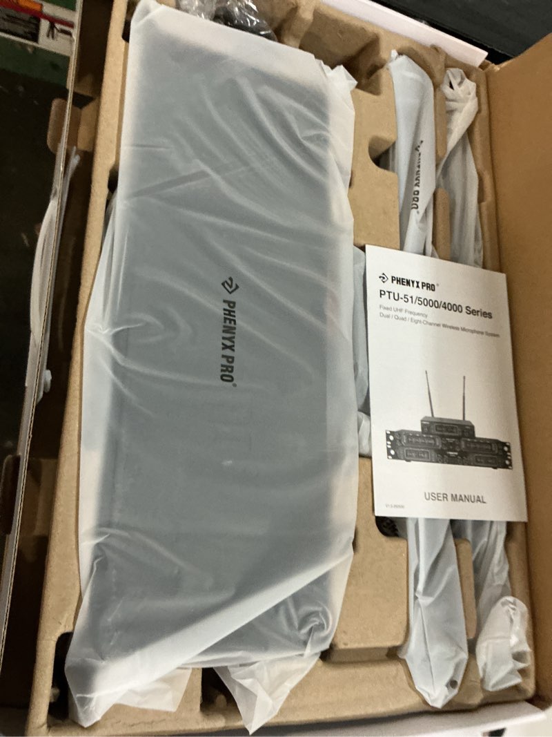 Condition photo showing New/Like New for phenyx pro wireless microphone system, 4-channel uhf wireless mic, fixed frequency metal cordless mic with 4 handheld dynamic microphones, 260ft range, mics for singing, church(ptu-5000-4h)