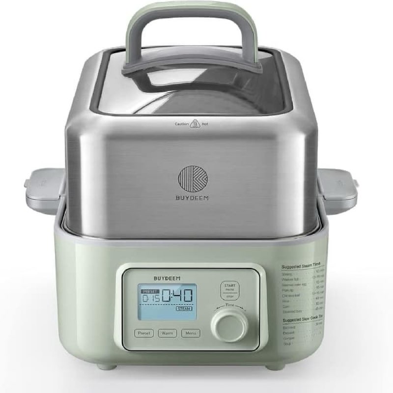 buydeem g563 5-quart electric food steamer for cooking, one touch vegetable steamer, digital multifunctional steamer
