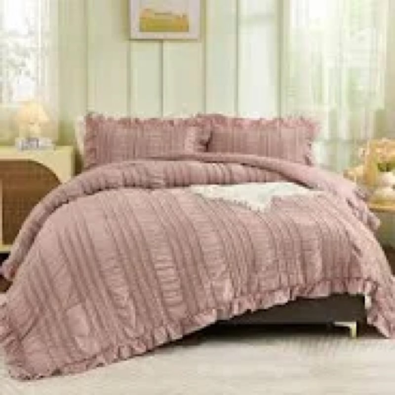 Andency Oversized King Comforter Set 120x98, 3 Pieces Ruffle Shabby Chic Famhouse Bedding Set, All S
