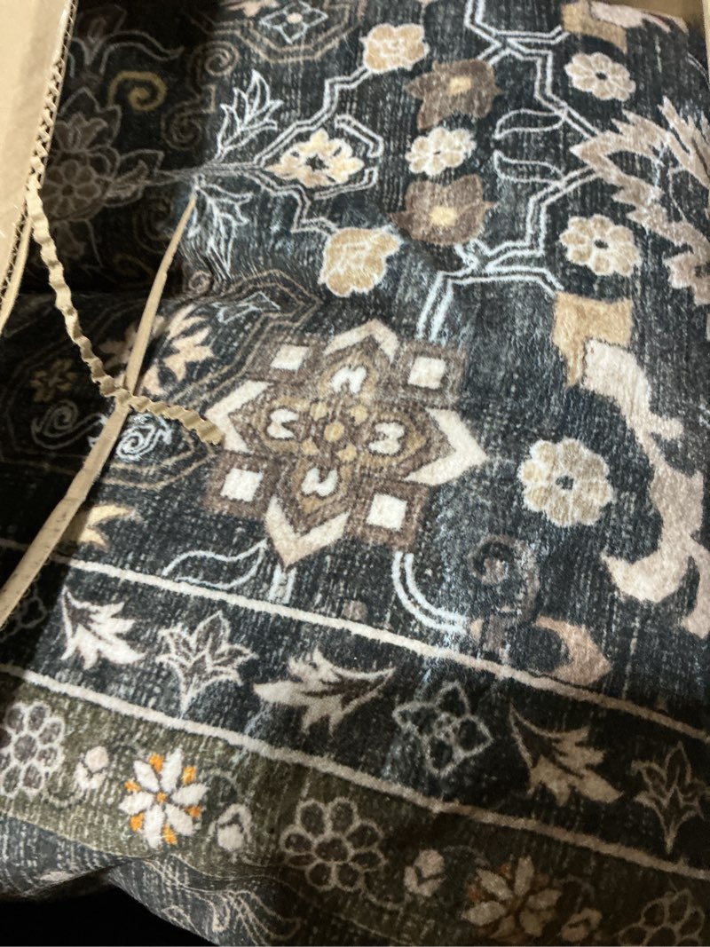 Condition photo showing Good Condition for (Similar to) 8x10 Area Rugs for Living Room: Floral Washable Rug Vintage Large Soft Boho Non-Slip Carpet Indoor Stain Resistant Low Pile Carpets for Bedroom Dining Room Farmhouse Nursery Home Office Dark Black Dark Black 8' x 10' (Rectangular)