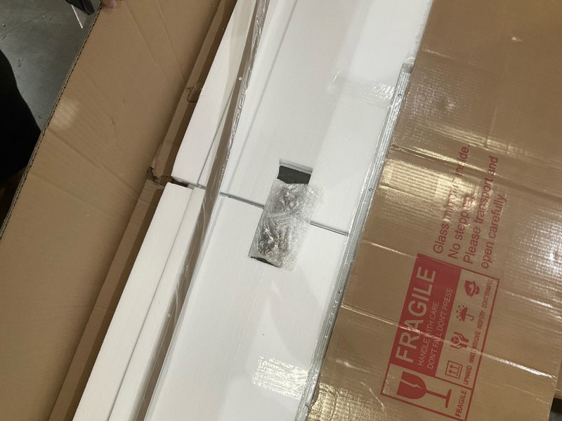 Condition photo showing As Is for hasipu home gym mirror 63" l x 28" w - 1pc large full body mirror for yoga, fitness, garage, dance studio, wall-mounted, 0.16in tempered glass frameless silver 63"l x 28"w