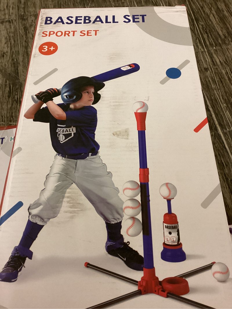 Condition photo showing Good Condition for hyes 3-in-1 baseball set for kids 3-5 - tee ball stand, hanging tee, ball launcher and 6 softballs - adjustable height, indoor/outdoor sport gifts for boys girls, blue 3in1-blue