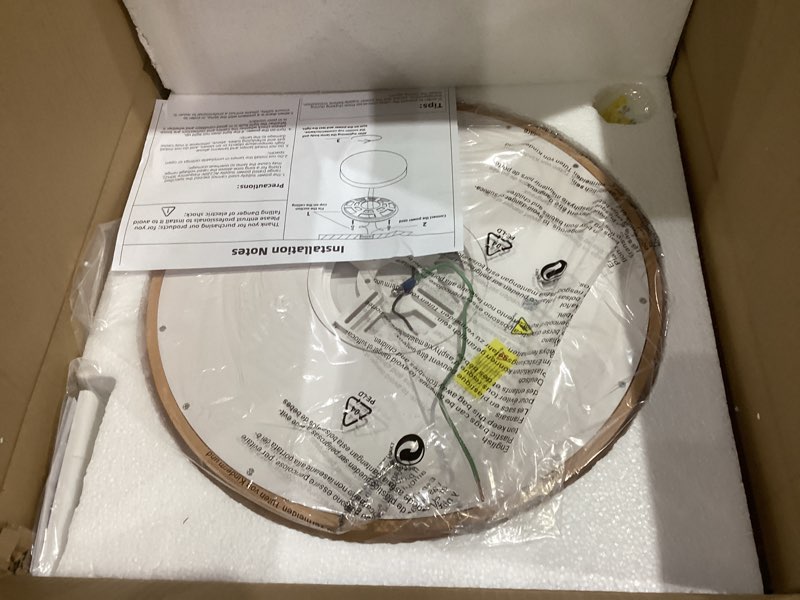 Condition photo showing New/Like New for Ultra-Thin LED Ceiling Light Fixture 16.53", Handcrafted Walnut Wood Modern Wabi-Sabi Style, Slim 2.5cm Profile, 37W LED 3000K-4000K-6000K, Round Minimalist Lamp for Bedroom Kitchen Hallway Natural Wood 16.53"