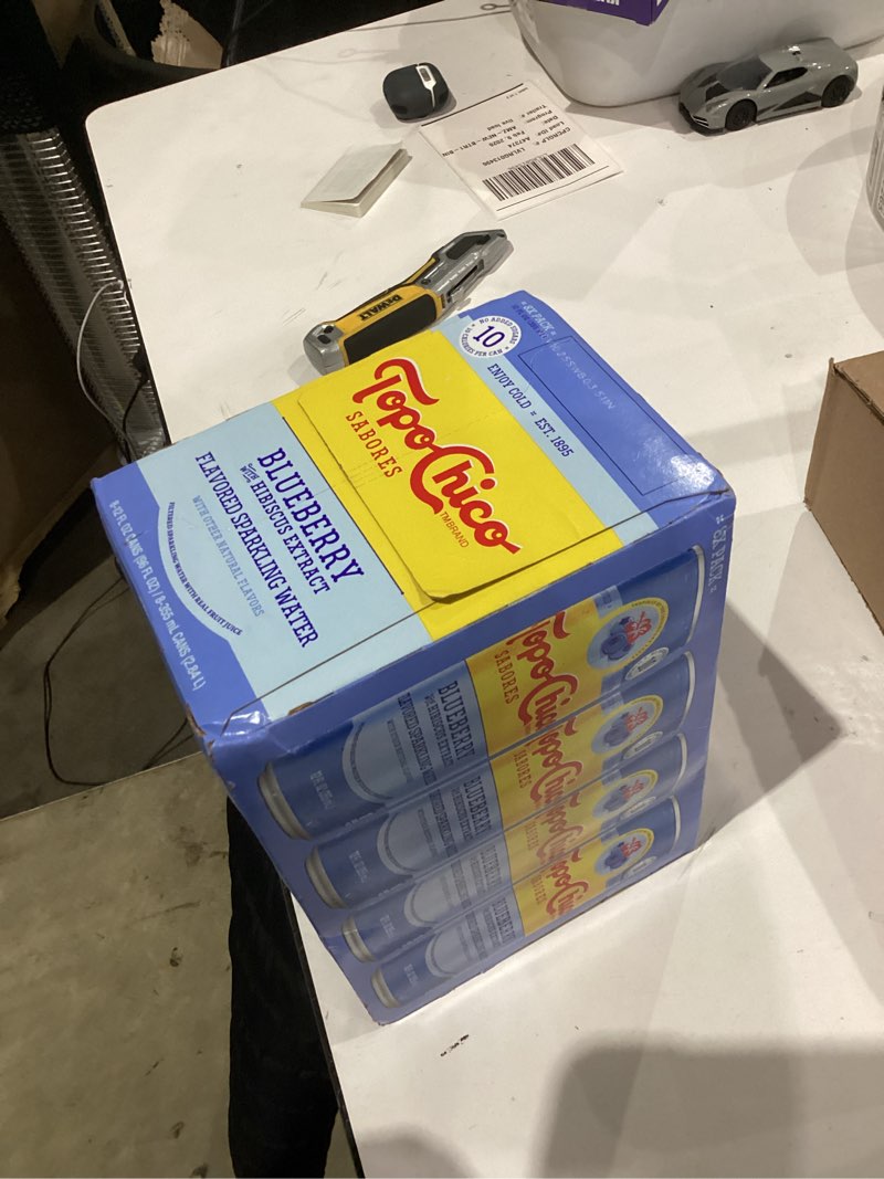 Condition photo showing As Is for Topo Chico Sabores Blueberry with Hibiscus Extract 12oz 8pk(expired)