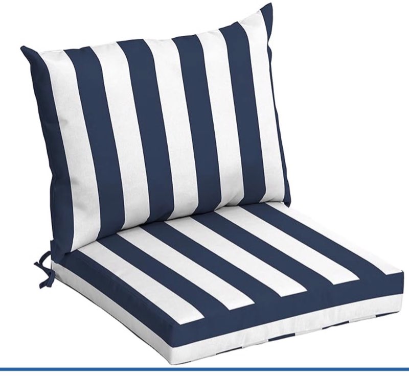 arden outdoor dining chair cushion, 44x20 rain-proof, fade resistant sapphire blue cabana stripe