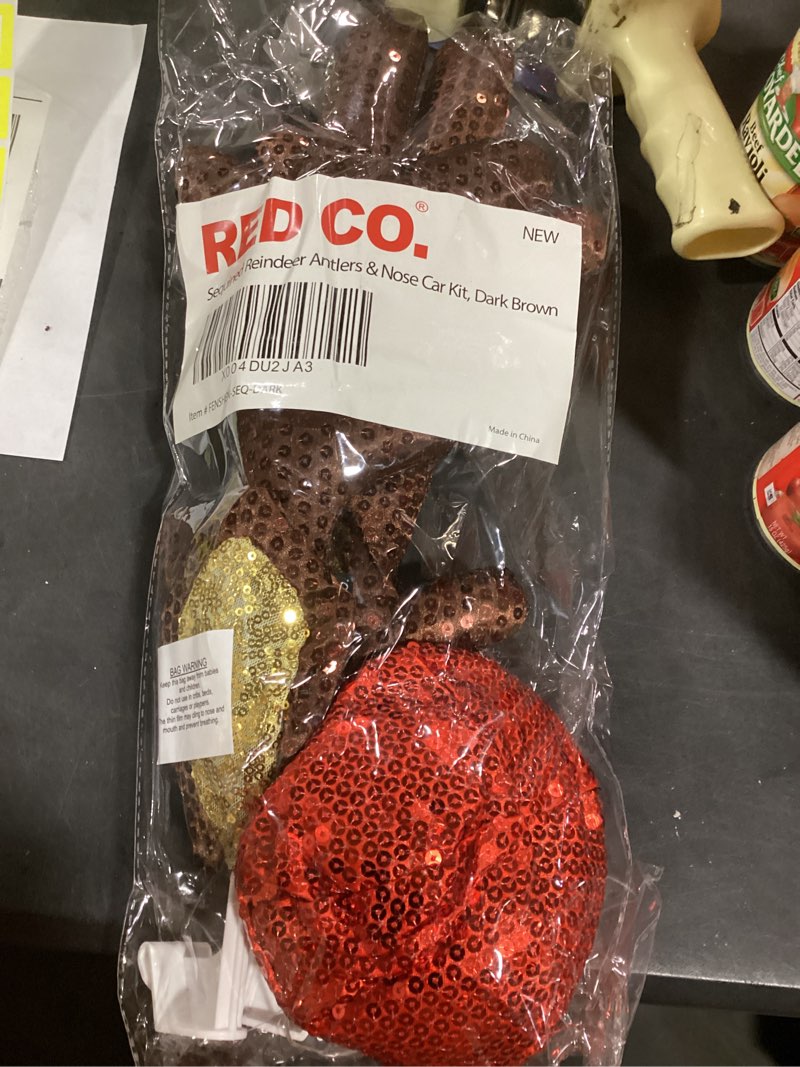 Condition photo showing New/Like New for Red Co. 16.5” Sequined Reindeer Antlers & Nose Christmas Car Kit Products, Dark Brown