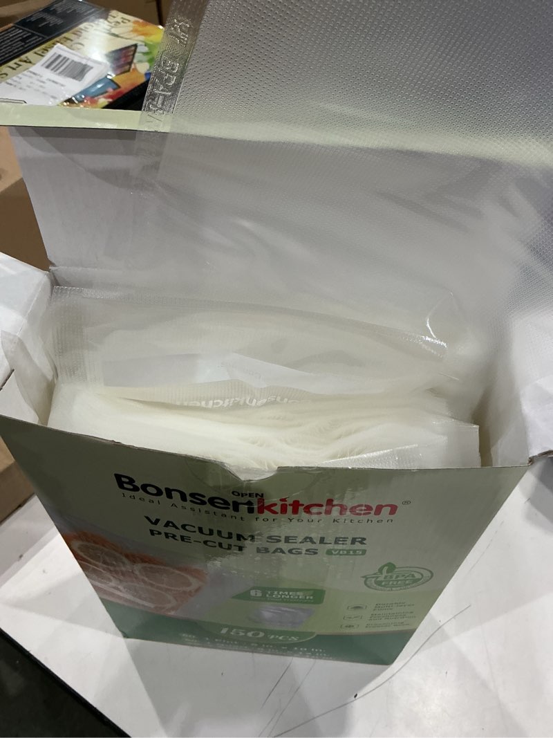 Condition photo showing Good Condition for bonsenkitchen vacuum sealer bags, 20 gallon 11" x 16"+ 80 quart 8" x 12"+ 50 pint 6" x 10", commercial grade, bpa free, food sealer bags for vac storage, meal prep or sous vide cooking, vb15 6" x 10" and 8" x 12" and 11" x 16" 150pcs