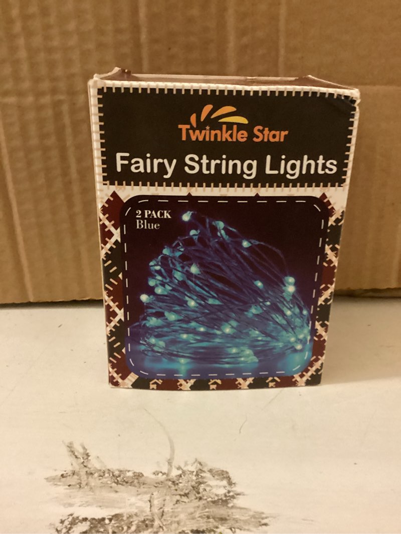 Condition photo showing New/Like New for twinkle star 2 pack christmas blue fairy lights battery operated, total 66 ft 200 led string lights remote control timer twinkle string lights 8 modes firefly lights for garden party indoor decor