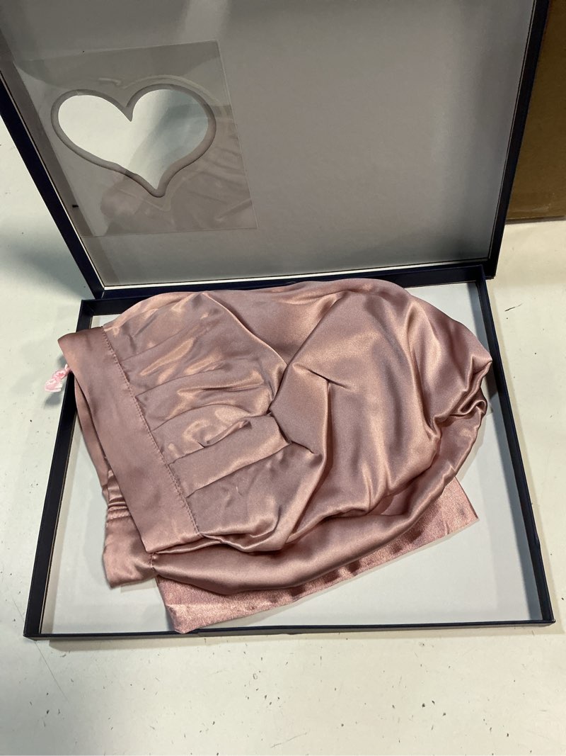 Condition photo showing Good Condition for kaome 100% mulberry silk bonnet for sleeping women, 22 momme double layer silk hair wrap, non-slip sleep cap with adjustable pink