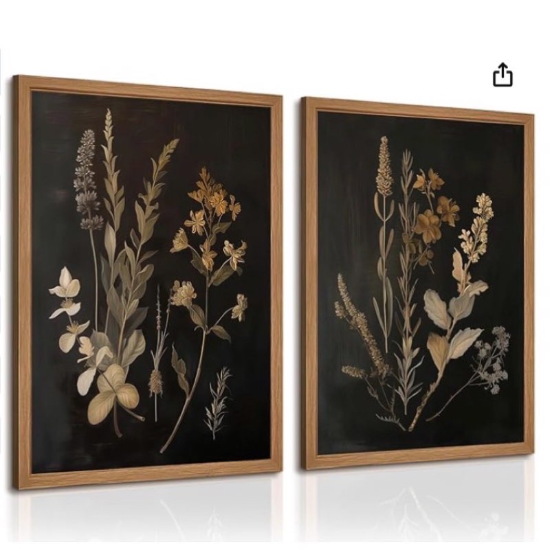 Vintage Floral Wall Art Decor Black Botanical Canvas Art Moody Flower Wall Art Dark Academia Poster 