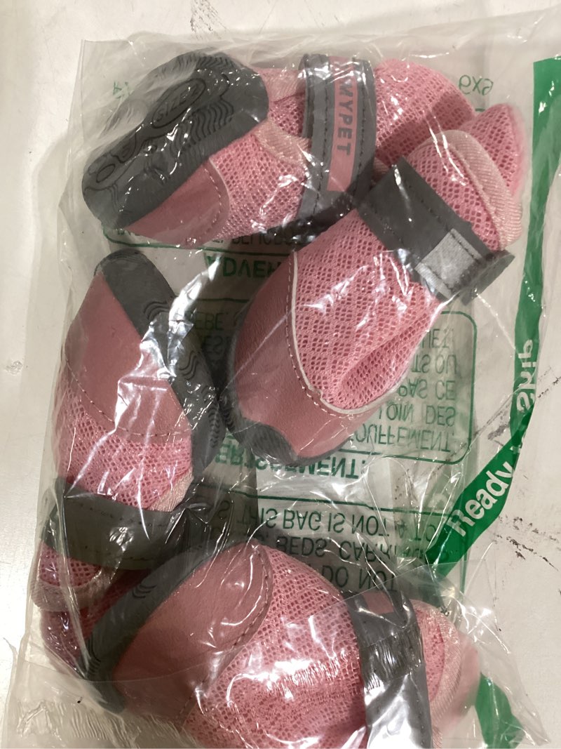 Condition photo showing Good Condition for QUMY 4PCS Dog Shoes for Small Dogs, Hot Pavement Summer Puppy Dog Boots & Paw Protectors with Soft Anti-Slip Rubber Sole, Mesh Breathable Dog Booties for Hardfloors, Walking Running Pink Size 2 Pink size 2: 1.59"x1.18"(L*W)