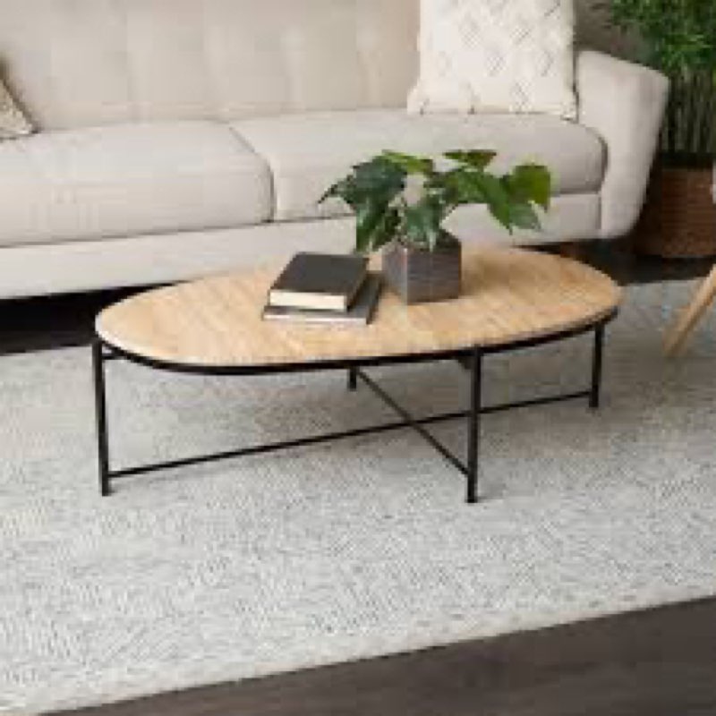 Cole And Grey Marble Living Room Beige Coffee Table With Black Metal Support