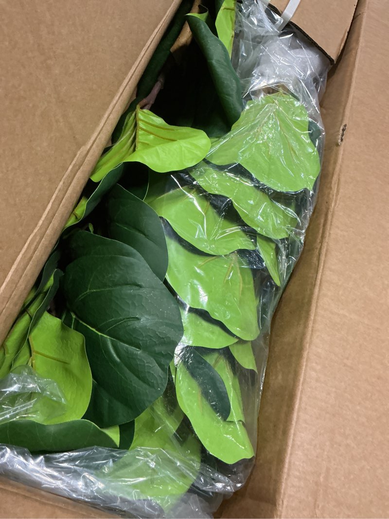 Condition photo showing Good Condition for artificial fiddle leaf fig tree in modern white planter, 5ft large fake tree with 3 sturdy trunks, fake plants faux fig tree with moss, lifelike tall artificial plants indoor for office home decor white 5ft