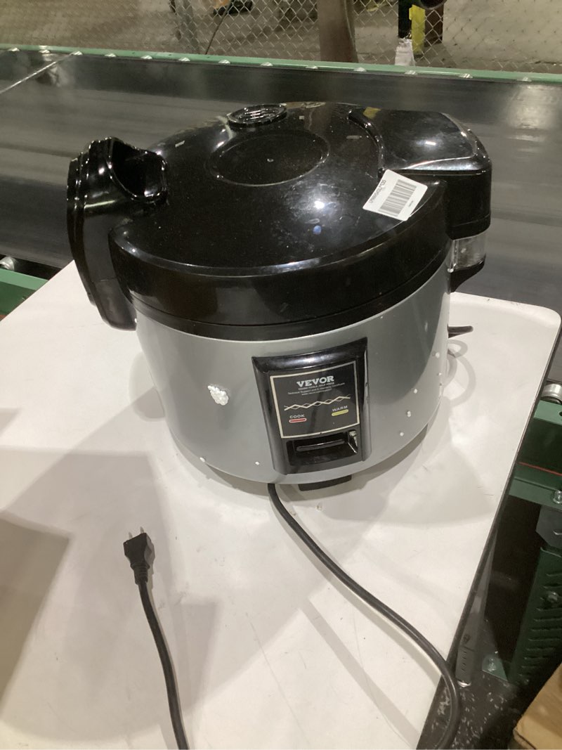 Condition photo showing As Is for (uses, not tested, incompete parts)vevor commercial rice cooker, 45-cup rice cooker, 9.51 qt / 9 liter large rice cooker and warmer with nonstick inner pot, fast cooking and 12-hour keep warm, with rice cup and paddle, for restaurantl