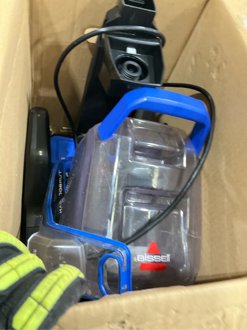 Condition photo showing As Is for bissell turboclean, upright carpet cleaner, pro max clean & protect + oxy urine eliminator formula included, 3952