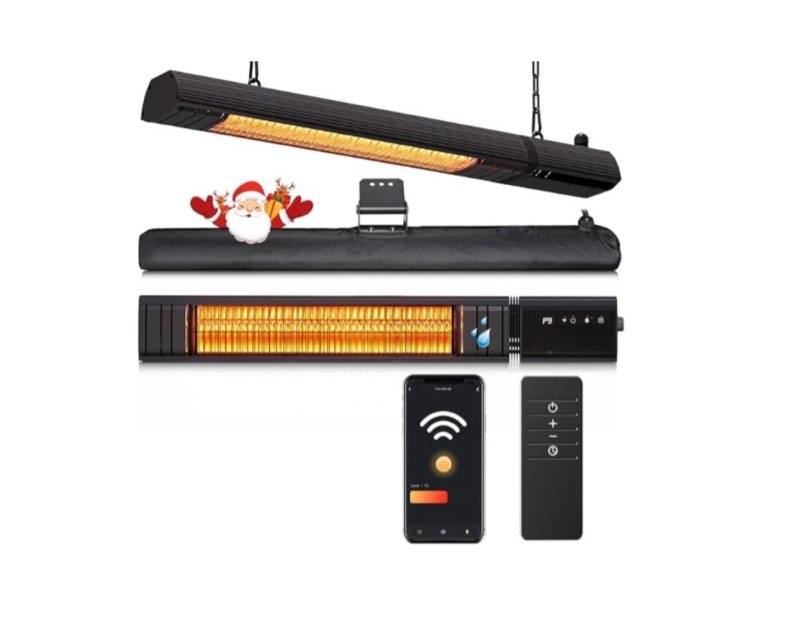 Ceiling Electric Outdoor Heater Wifi Control Wall-Mounted Hanging Patio 1500W Infrared 9 Heat Levels, 24H Timers, Carbon Fiber Tube Heating Wall Heater for Gazebo, Balcony