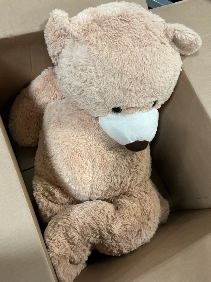 Condition photo showing Good Condition for morismos 51 inch smile giant teddy bear, large stuffed bears with big footprints, big stuffed animals cuddly plush gifts for girlfriends, boyfriend, brown light brown 51 inches