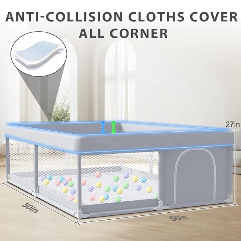 xvishx baby playpen play pen playards, playpen for babies and toddlers, baby playard for indoor & outdoor active center game fence, with skin-friendly fabric and soft breathable mesh grey