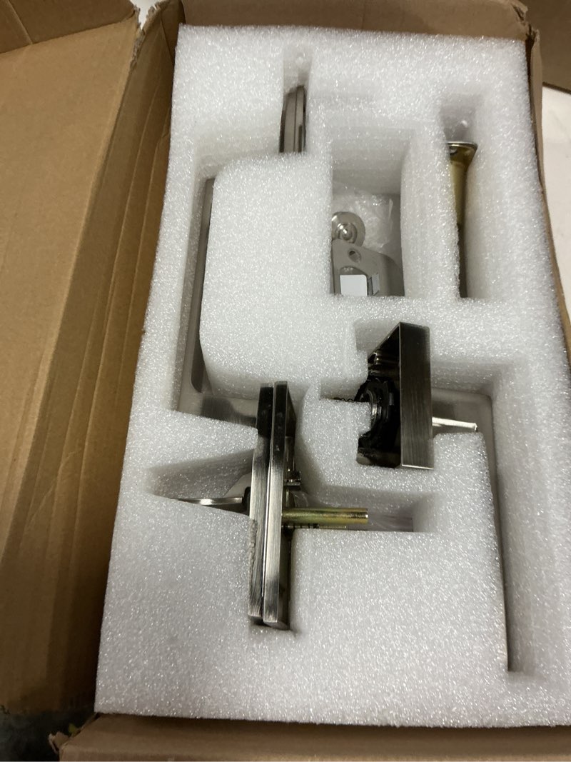 Condition photo showing New/Like New for kolet front door handle set, exterior entry door handle, satin nickel | no lock, heavy duty zinc alloy, reversible for right & left opening, deadbolt not included