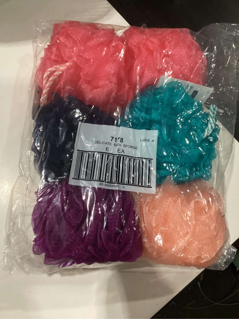 Condition photo showing New/Like New for btyms 6 pcs shower pouf 60g bath loofah shower sponge loofahs exfoliating mesh puff body wash sponge white&pink&green&cyan&brow&gray 6 count (pack of 1), similar to stock photo