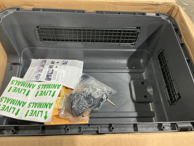 Condition photo showing Good Condition for sportpet airline compliant x-large 35.5" travel dog kennel-durable plastic airline pet carrier w/removable wheels & food bowls, collapsible indoor/outdoor dog kennel, dogs up to 32"l & 23"h-dark gray dark gray x-large