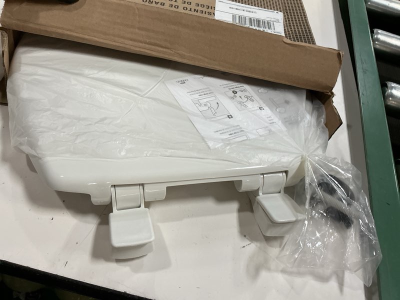 Condition photo showing As Is for bemis 730slec slow close toilet seat, easy clean hinges and durable plastic seat, made in usa, round, white round slow close