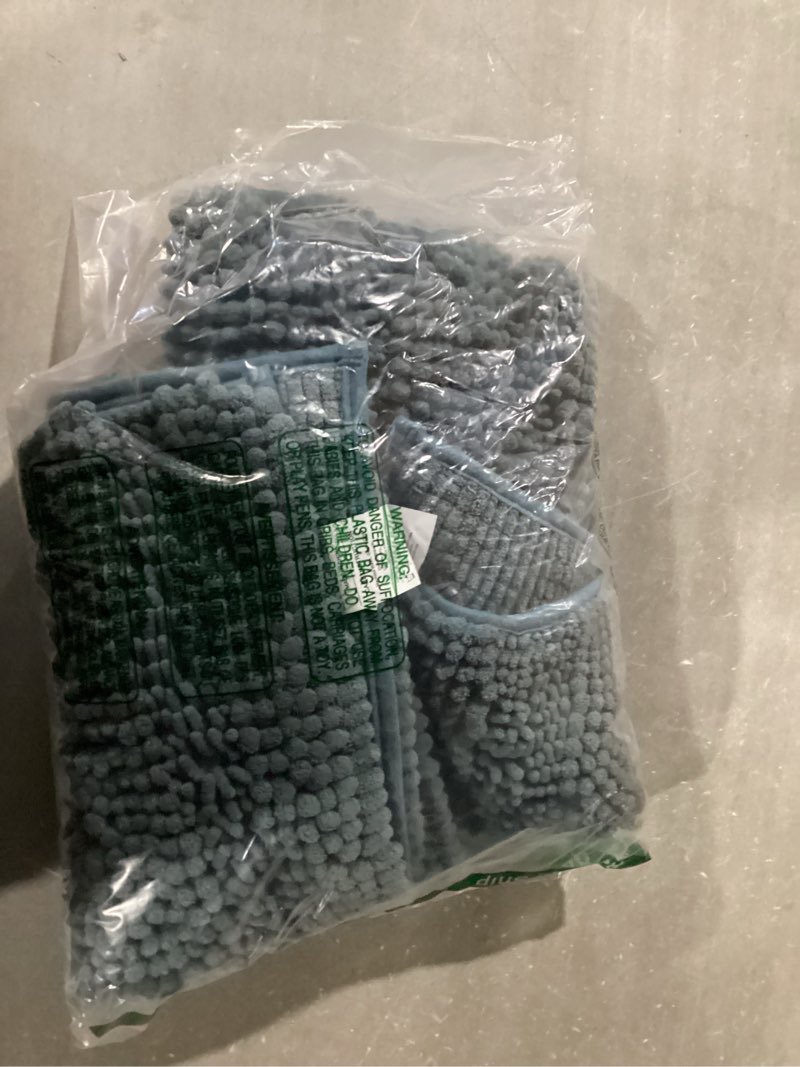 Condition photo showing New/Like New for Non Slip Thick Shaggy Chenille Bathroom Rug Mat Set Extra Soft and Absorbent Striped Floor Rugs, 2 Piece, Machine-Washable 20" x 32" Plus 17" x 24" Stone Blue