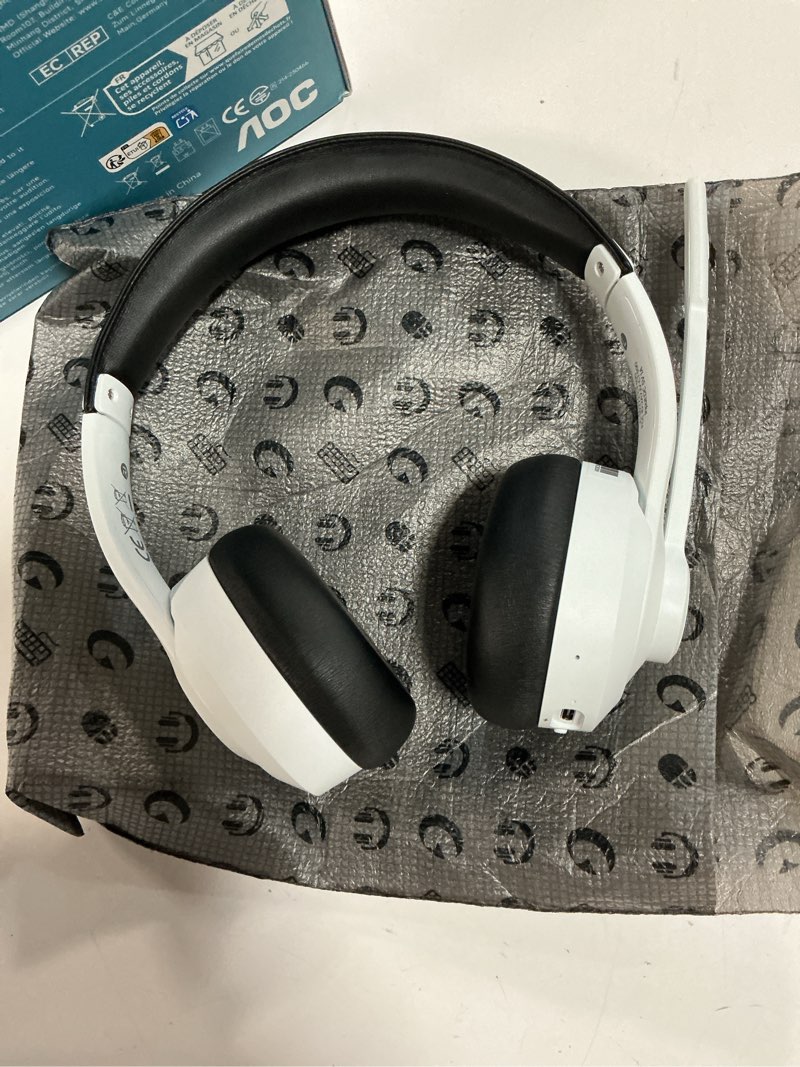 Condition photo showing Good Condition for aoc wireless headset with mic for work with noise cancelling mic for clear calls, 30h playtime pc bluetooth headphones and multipoint connect to laptop computer and mobile, wired or usb dongle- white