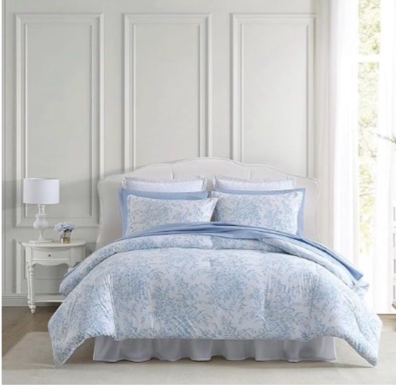 laura ashley- king comforter set, cotton reversible bedding set with matching sham(s), farmhouse hom