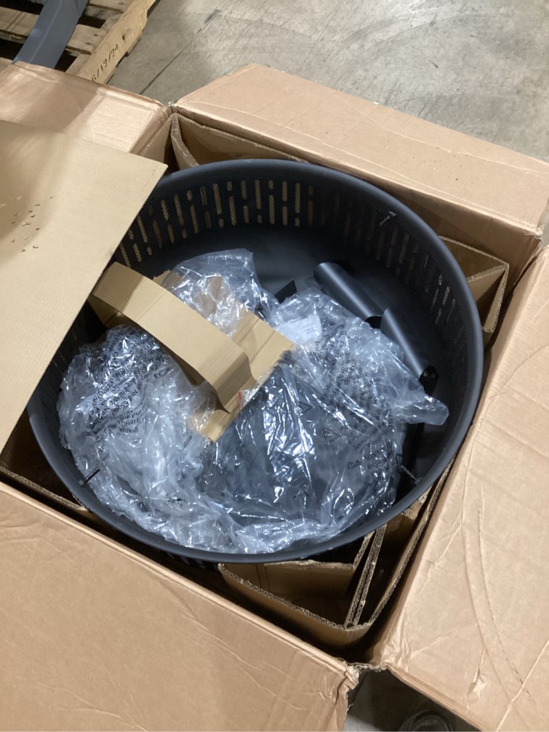 Condition photo showing As Is for incomplete   allen + roth 31.5-in w steel round portable wood-burning fire pit