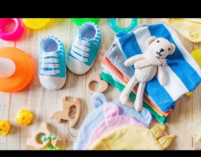 assorted lot of baby items (baby clothes, baby accessories, baby toys)
