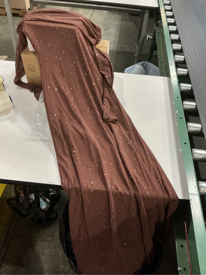 Condition photo showing Good Condition for kutumai women off shoulder bodycon maxi dress long sleeve mesh ruched party formal wedding guest dresses medium sequin brown