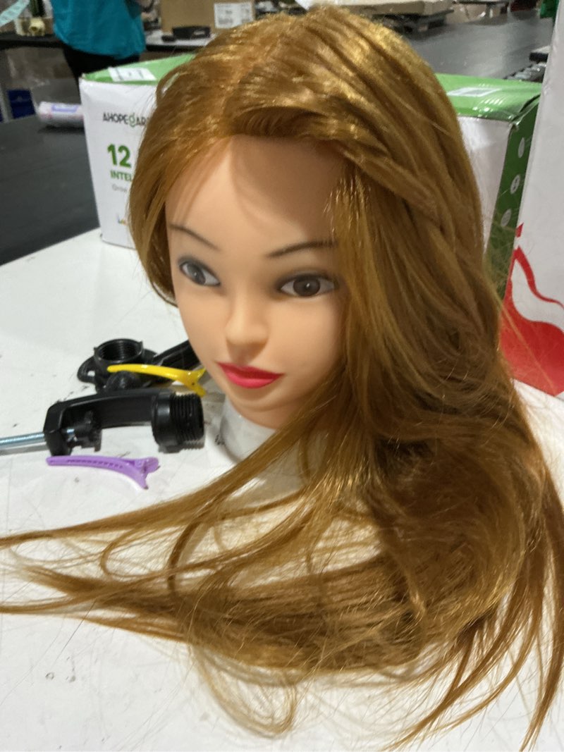 Condition photo showing Good Condition for opini mannequin head with 80% human hair - straight, 26"-28" doll head for cosmetology & hairdresser (#27 light brown)