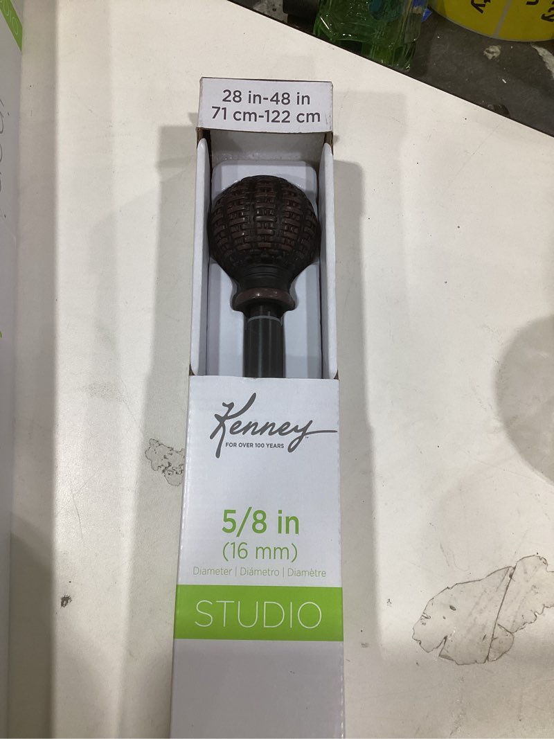 Condition photo showing item condition for Kenney KN75798 Woven Ball End Standard Decorative Window Curtain Rod, 28-48" Adjustable Length, Weathered Brown Finish, 5/8" Diameter Steel Tube 28 to 48-Inch