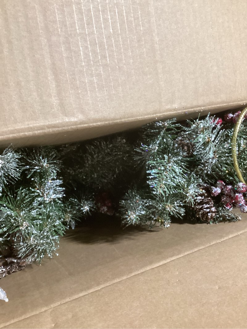 Condition photo showing New/Like New for National Tree Company Pre-Lit Artificial Christmas Hanging Snowflake, Green, Dunhill Fir, Decorated with Pine Cones, Berry Clusters, Frosted Branches, Christmas Collection, 32 Inches
