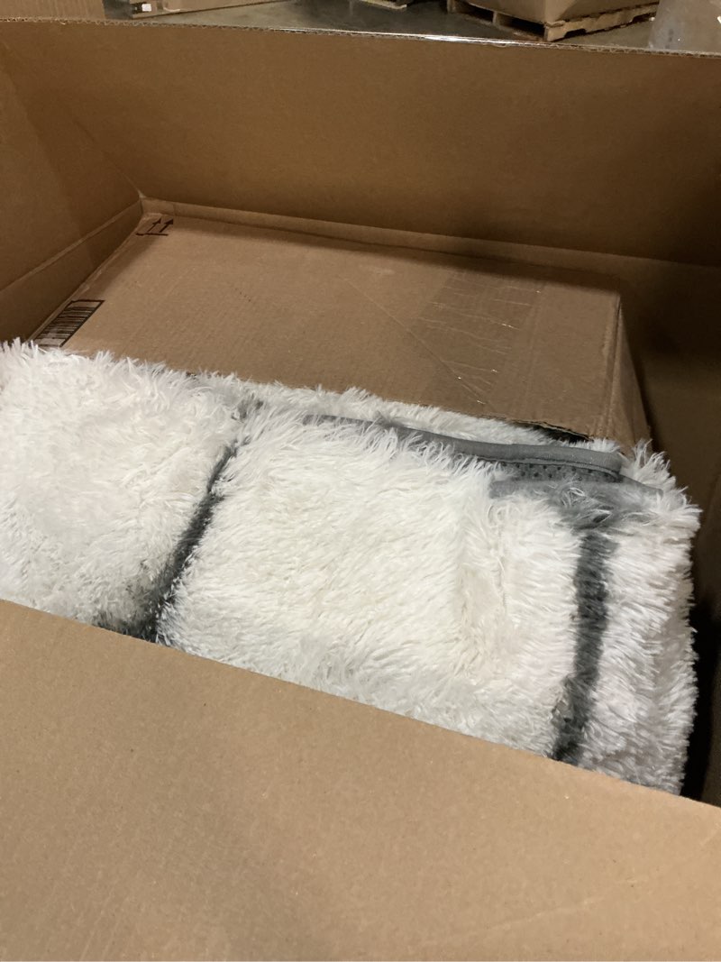 Condition photo showing Good Condition for onasar area rugs for living room, washable 7x10 fluffy white and grey rug for bedroom, geometric moroccan indoor shaggy boho soft plush floor carpet for kids teen nursery dorm home decor aesthetic 7' x 10' (rectangular) 8- white / grey