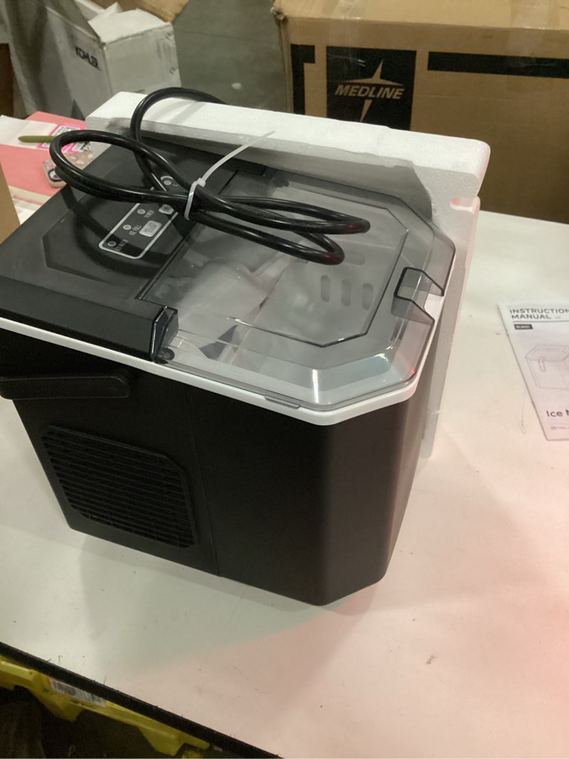 Condition photo showing New/Like New for silonn ice maker countertop, portable ice machine with carry handle, self-cleaning ice makers with basket and scoop, 9 cubes in 6 mins, 26 lbs per day, ideal for home, kitchen, camping, rv black 26 lbs