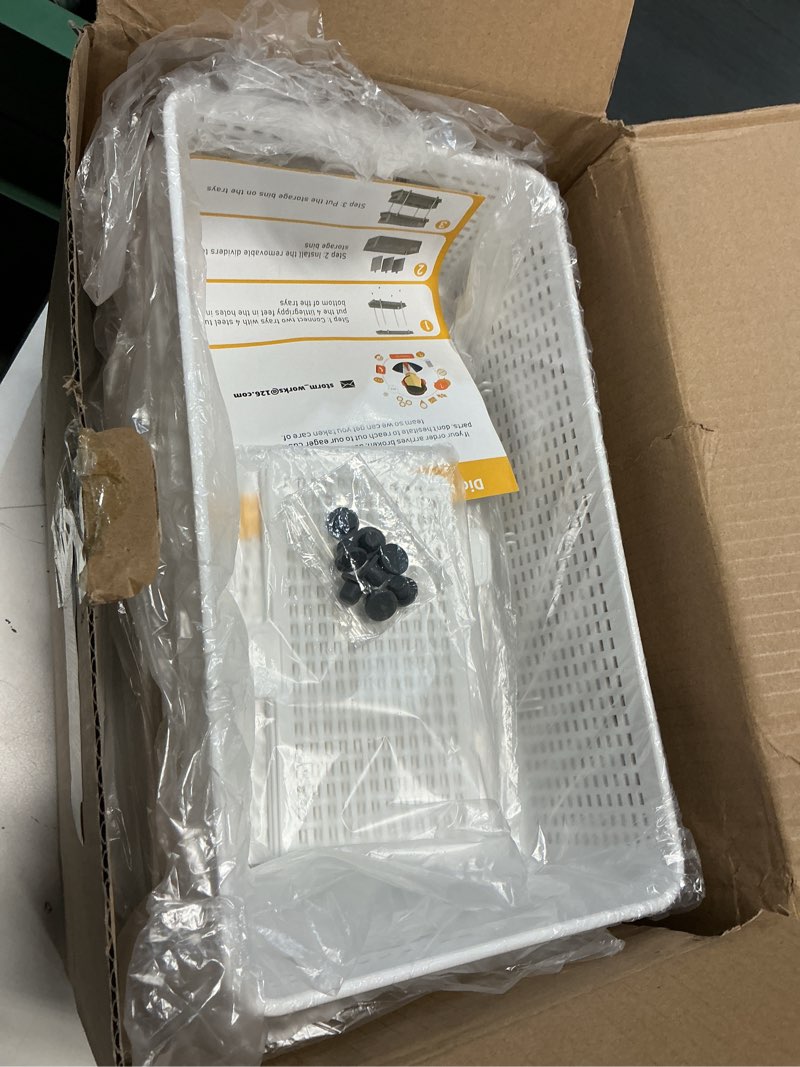 Condition photo showing New/Like New for RIKOJUXI Bathroom Organizer with Dividers, 2Pcs 2 Tier Stackable Under Sink Organizers and Storage C