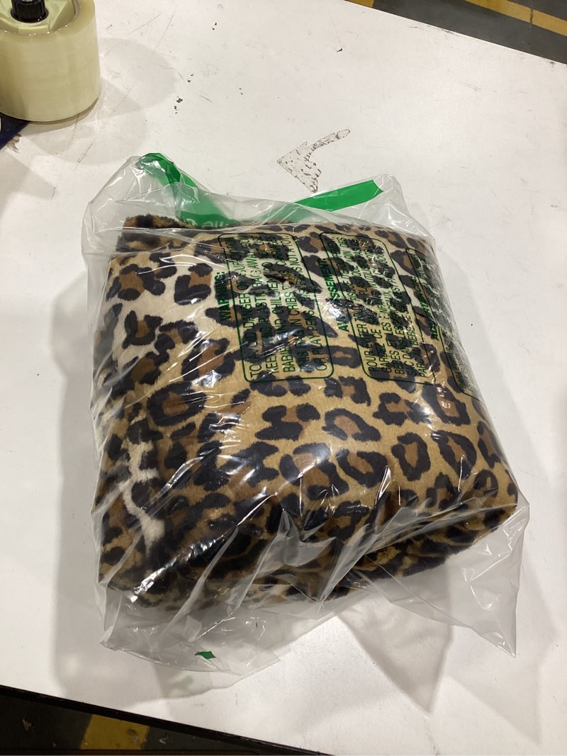 Condition photo showing As Is for leopard print blanket fleece throw for bed sofa travel and camping, super soft cozy fluffy plush cheetah print blanket for all seasons 50"x60" (dark brown) 01 brown leopard 50"x60"-throw