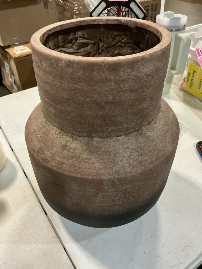Condition photo showing New/Like New for large rustic ceramic vase farmhouse vintage pottery for shelf decor room decor,brown ombre terracotta vase,13'' round decorative vases home decor living room (13inch)
