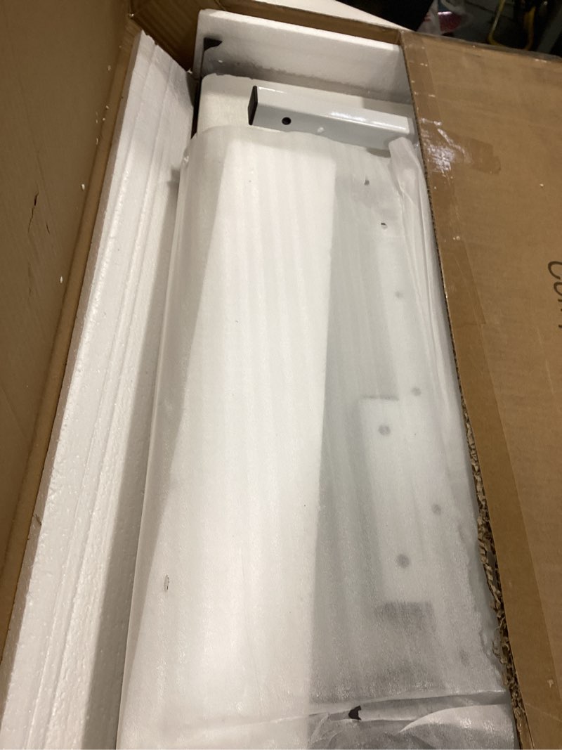 Condition photo showing New/Like New for KLSMYHOKI Portable Standing Desk Adjustable Height, Small Computer, Laptop, Mobile Stand Up Rolling Desk with Wheels, Table for Home Office, 16"x31.5" Height 27"-43.5", White