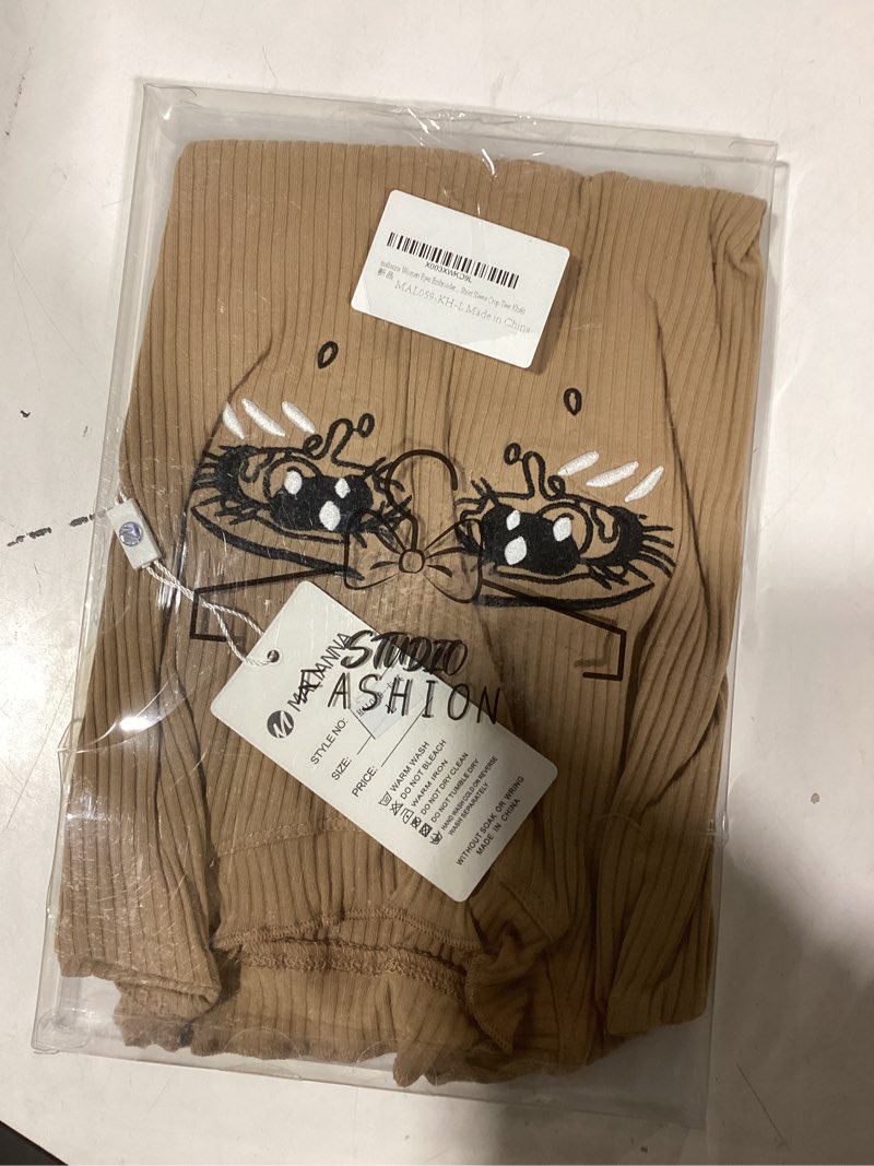 Condition photo showing Good Condition for similar productbrownmalianna Women Eyes Embroidery T-Shirts Harajuku Kawaii Short Sleeve Crop Tees Medium Purple