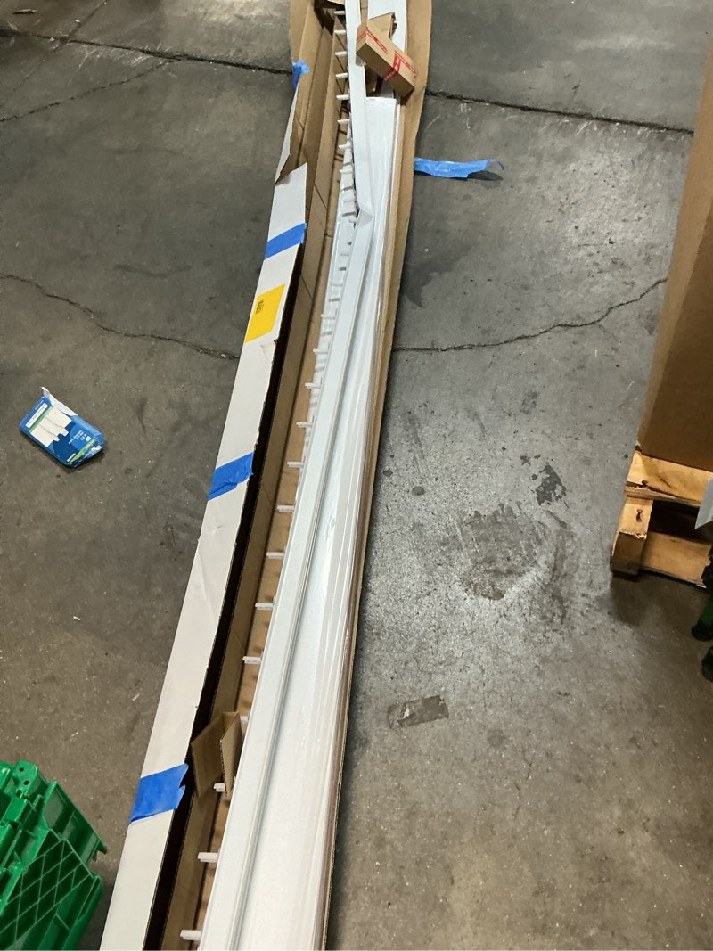 Condition photo showing As Is for project source 3.5-in slat width 104-in x 84-in cordless white vinyl room darkening vertical blinds