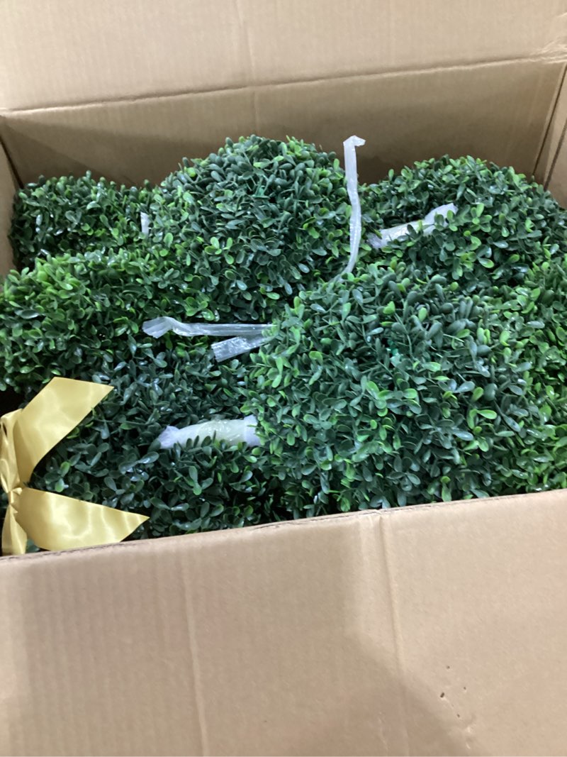 Condition photo showing New/Like New for 2 pcs bunny-shape boxwood topiary – 3 ft faux boxwood bunny, uv & weather-resistant, lifelike decorative garden sculpture for front porch, patio, lawn, backyard & indoor decor