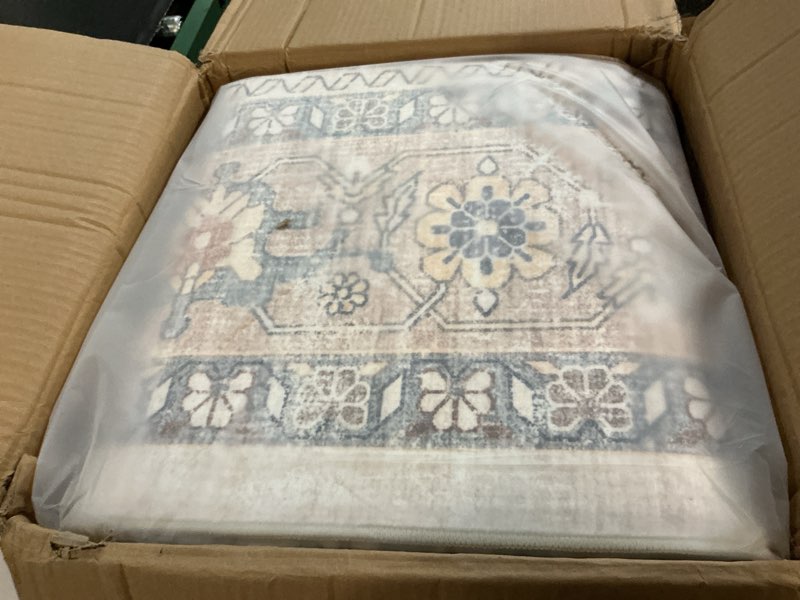 Condition photo showing New/Like New for 9x12 area rug living room: washable boho large neutral vintage soft rugs stain resistant distressed farmhouse non-slip indoor floor carpet for bedroom nursery kids office dining room- beige blue beige blue 9' x 12' (rectangular)