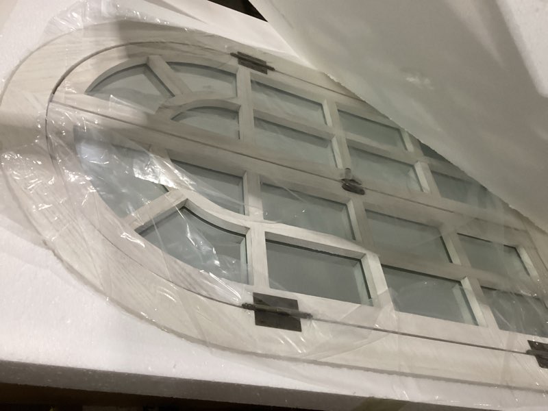 Condition photo showing New/Like New for Arched Wall Mirror -Window Mirrors for Wall Decor Wood Frame Farmhouse Decor Decorative for Bedroom, Living Room, Entrance, Dining Room Single Piece x1(White, 24"x36") White Wood 36"L x 24"W