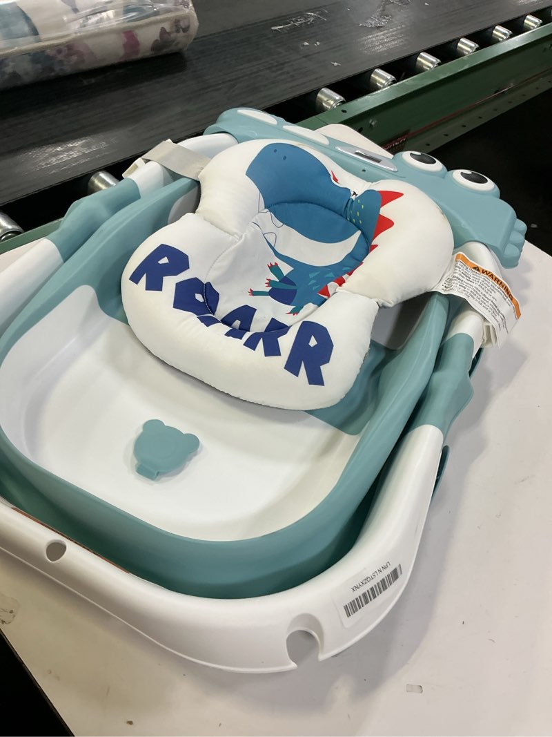 Condition photo showing As Is for MoreFeel Collapsible Baby Bathtub for Newborn with Thermometer & 1 Hooded Towel & 1 Soft Floating Cushion,Portable Travel Bathtub with Drain Hole, Durable Foldable Baby Tubs for Infants to Toddler Alligator like Blue