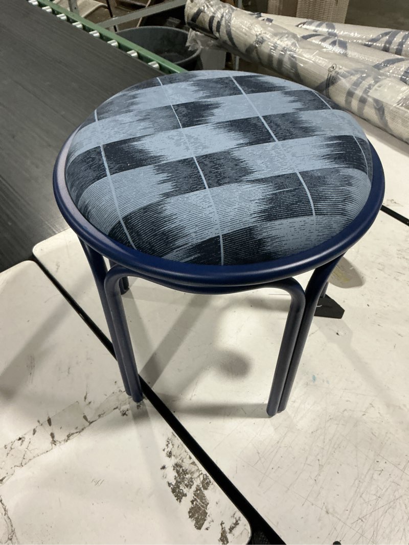 Condition photo showing New/Like New for metal round travel accent patio stool navy blue - threshold™