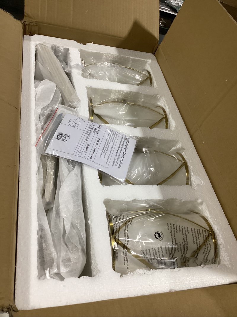 Condition photo showing Good Condition for 4-Light Kitchen Island Lighting, Modern Brushed Gold Dining Room Light Fixtures with Clear Glass, Farmhouse Industrial Linear Chandelier Pendant Light with Adjustable Chain, CH9176BG-4IS Gold, Clear Glass 4-Light, Linear